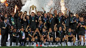 All Blacks won RWC holding trophy